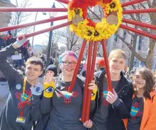  ?? MICHAEL COLEMAN/JOURNAL ?? Aztec High School students, from left, Bastian Paschall, Laurel Paschall, Irin Hofmann and Elisabeth Valencia attend the March for Our Lives rally in Washington, D.C., on Saturday.