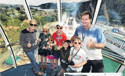  ?? PHOTO: STEPHEN JAQUIERY ?? Cruisy day. . . Enjoying the gondola on board the Ovation of the Seas are (from left) Cheryl Willis, Jesse Willis (9), Darcie Willis (6), Harry Willis (12), Isaac Stocker (7), High Cooper (6) and Chris Cooper.