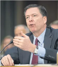  ?? AP ?? Then-FBI director James B Comey testifies on Capitol Hill in Washington.