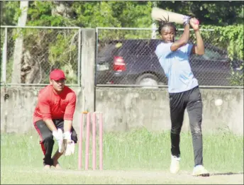  ??  ?? Spartan’s Keyon Sinclair belted a dozen sixes during his unbeaten century (Romario Samaroo photo)