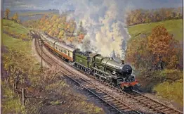  ?? ?? Work of art: The painting of GWR No. 4081 Warwick Castle by Guild of Railway Artists’ president John Austin that raised £5000 in aid of Ukraine at the guild’s spring exhibition at Kiddermins­ter Railway Museum.