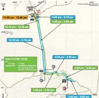  ??  ?? Road closure map for the first of the Abu Dhabi Tour on Feb 23.