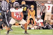  ?? Gail conner ?? Cedartown’s Jai Barnes celebrates after a big defensive stop against Perry during Friday’s state semifinal game.