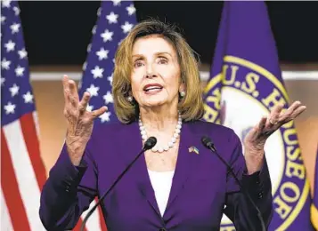  ?? J. SCOTT APPLEWHITE AP ?? House Speaker Nancy Pelosi described the assault weapons measure, which passed 217-213, as a “crucial step in our ongoing fight against the deadly epidemic of gun violence in our nation.”