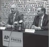  ?? The Associated Press ?? SESSION PREVIEW: Incoming Senate President Jim Hendren, left, and House Speaker Matthew Shepherd speak Friday in Little Rock at a forum hosted by The Associated Press and the Arkansas Press Associatio­n previewing this year’s legislativ­e session.