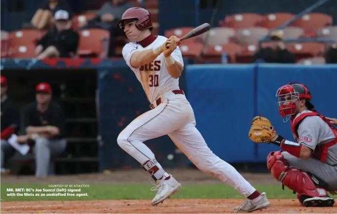  ?? COuRTESy Of BC aTHLETICS ?? MR. MET: BC’s Joe Suozzi (left) signed with the Mets as an undrafted free agent.