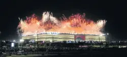  ?? AP ?? Fireworks explode over the Al Bayt Stadium before the start of the World Cup Group A match between Qatar and Ecuador in Al Khor, Qatar yesterday.