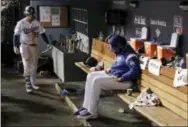  ?? MATT SLOCUM — THE ASSOCIATED PRESS ?? Dodgers relief pitcher Kenley Jansen sits in the dugout during the ninth inning of Game 2.