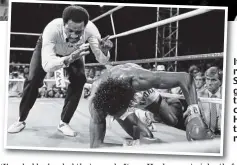  ?? AP ?? It’s It over: referee r Steele S gives the count as Hearns tries to rise