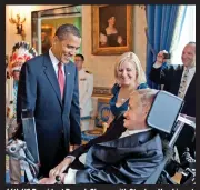  ??  ?? 44th US President Barack Obama with Stephen Hawking at White House; (Below) Hawking enjoying his first flight in micro gravity.