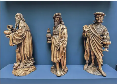  ?? RP-FOTO:MARKUS VAN OFFERN ?? Die Könige Melchior, Caspar und Balthasar wurden zwischen 1530 und 1535 von Henrik Douverman ins Eichenholz geschnitte­n.