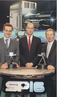  ??  ?? 0 Alistair Brownlee and Nick Skelton pose with the Duke of Cambridge after receiving their SPOTY awards in Birmingham