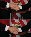  ??  ?? Emmanuel Macron’s firm handshake caught Donald Trump by surprise