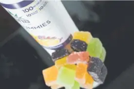  ?? Photos by Vince Chandler, The Denver Post ?? Wana’s fruit sour gummies meet the new marijuana regulation­s that will take effect Sunday. Edibles may not be in the shapes of humans, animals or fruits, and dosage must be clearly and distinctly marked on the childproof container.