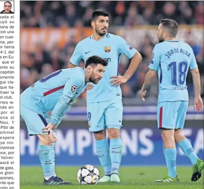  ??  ?? PARA OLVIDAR. Messi, Luis Suárez y Jordi Alba, hundidos en la noche aciaga de Roma.