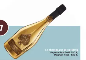  ??  ?? Le champagne Bling-Bling Magnum Brut Gold: 550 ¤, Magnum Rosé : 820 ¤.