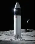  ?? (Doc Spacex) ?? Représenta­tion du prototype de vaisseau spatial Starship de Spacex posé sur la Lune.