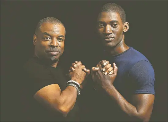  ?? Mel Melcon Los Angeles Times ?? LeVAR BURTON, left, shares a bond with Malachi Kirby: Both have played Kunte Kinte — Burton in the 1977 original and Kirby in the new version of “Roots.”