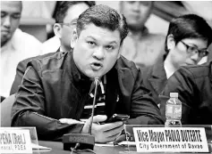  ??  ?? File photo shows Paolo testifying at a Senate hearing on drug smuggling in Pasay, Metro Manila, Philippine­s. — Reuters photo