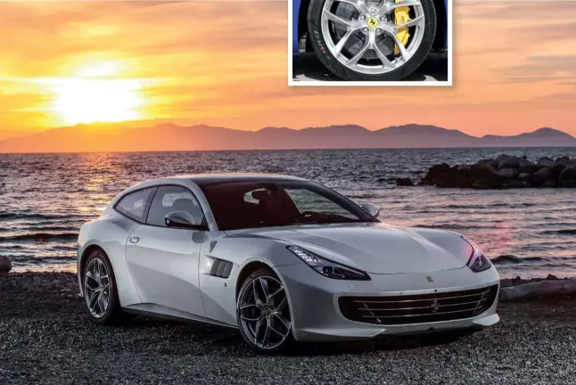  ??  ?? IN TERMS OF LOOKS Just two visual clues set the Gtc4lusso T apart from its illustriou­s V12 twin—the tail pipe’s internal garnish and the new 10-spoke forged alloy wheels