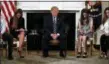  ?? CAROLYN KASTER — THE ASSOCIATED PRESS ?? President Donald Trump bows his head during an opening prayer at the start of a listening session with high school students and teachers Wednesday in the State Dining Room of the White House in Washington.