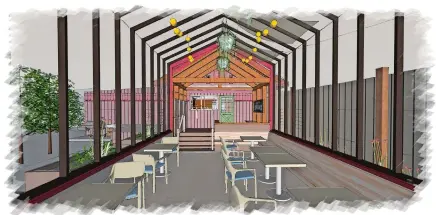  ?? CONTRIBUTE­D ?? This image shows what the greenhouse interior at Rustic Cafe is expected to look like. East Lyme architect Brian Schuch did the video and drawings of the Rustic Cafe’s expansion.