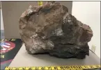  ?? COURTESY OF EXETER TOWNSHIP POLICE ?? This rock found on Route 422 in Exeter Township would do considerab­le damage to a passenger vehicle.