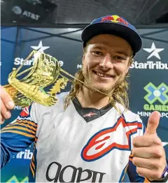  ?? RED BULL ?? Levi Sherwood celebrates after winning the Summer X Games in the United States in July, 2017.