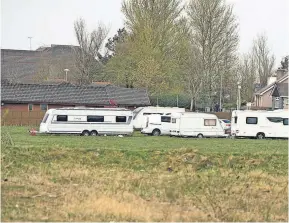  ?? ?? Illegal camp Travellers appeared at the former Mainholm Academy site, Ayr, in April 2021. Now there are plans for a permanent site at Cockhill Farm