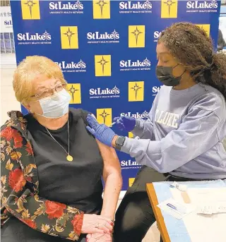  ?? LUKES ST. ?? JoAnn Valletta, of Easton, was among the seniors who was able to schedule a COVID-19 vaccinatio­n through a partnershi­p between St. Luke’s University Health Network and state Sen. Lisa Boscola.