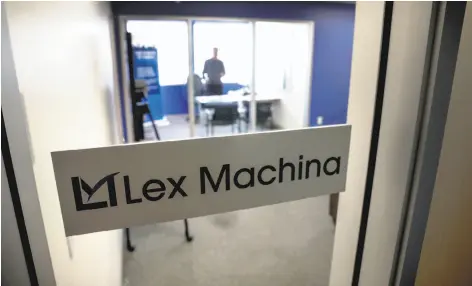  ?? Michael Macor / The Chronicle ?? The Menlo Park offices of Lex Machina, which uses data tools to rapidly track down insights on judges and opponents in legal cases.