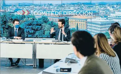  ?? DAVID MUDARRA (PP) / EP ?? Casado reunió ayer al comité de dirección del PP para explicar los escollos de la negociació­n con el PSOE