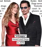  ??  ?? ‘Unhappy’:
Heard and Depp in 2016