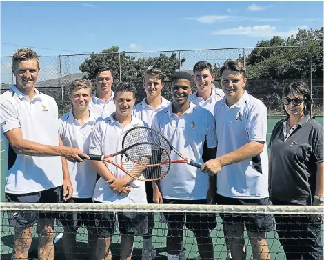  ??  ?? TENNIS STARS: The Graeme College tennis team that competed in the Settlers Cup were, from left, Mark Amm, Tristan Pullen, Jonathan Maasdorp, Riaan Labuschagn­e, Jeremy Beyleveld, Garwin Dampies, Aaron Richardson, Chris Gleaves and coach Hanlie van der...