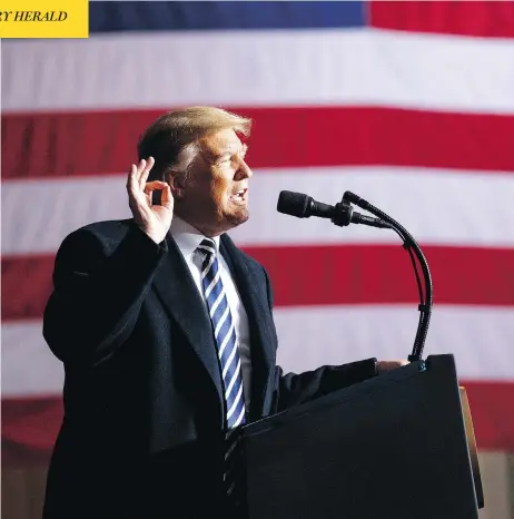  ?? EVAN VUCCI / THE ASSOCIATED PRESS ?? U.S. President Donald Trump speaks at a campaign rally in Columbia, Mo., on Thursday, ahead of Tuesday’s key congressio­nal elections.