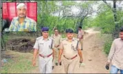  ?? HT PHOTO ?? Police officers combing the Pachavgaon area where mining mafia attacked the forest department team and (inset) the injured forest ranger Vivek Varma.