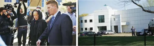  ??  ?? Norrine Nelson, Prince’s half-sister, leaves a Minnesota court house after a hearing on his estate in May 2016; police stand guard at Paisley Park the day after his death