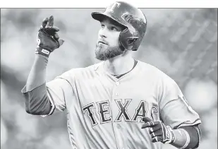  ?? Getty Images ?? JON GONE: Jonathan Lucroy blasted his first homer as a Ranger with a second-inning solo shot in Texas’ 5-3 win over the Orioles on Thursday.