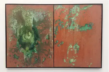  ??  ?? An oxidation painting by Andy Warhol