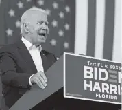  ?? CAROLYN KASTER AP ?? Democratic presidenti­al candidate Joe Biden speaks in Miramar Regional Park on Tuesday.