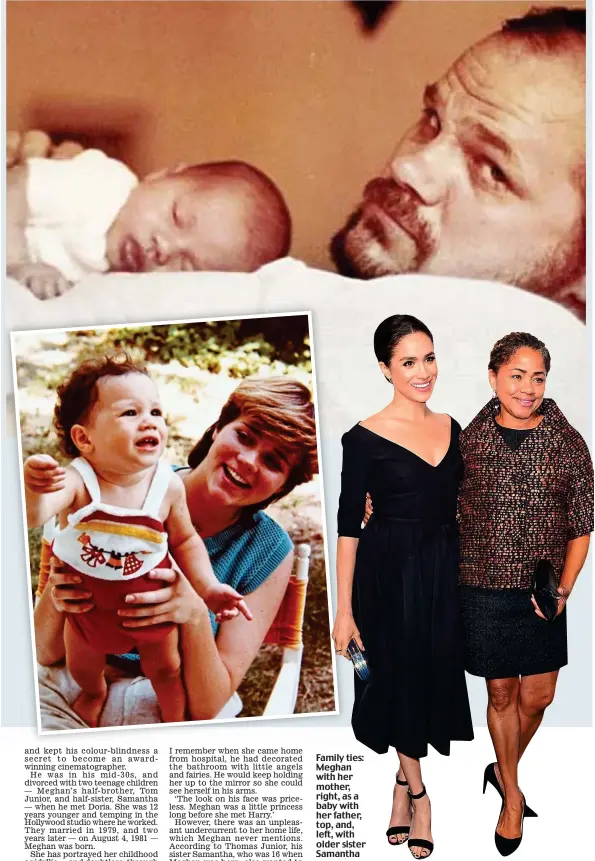  ??  ?? Family ties: Meghan with her mother, right, as a baby with her father, top, and, left, with older sister Samantha