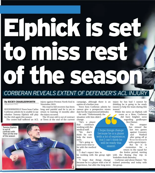  ??  ?? Tommy Elphick is out of contract with Town at the end of the season