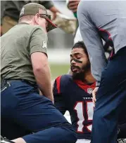  ?? Brett Coomer / Houston Chronicle ?? Receiver Will Fuller (15) hurt his ribs Sunday. Coach Bill O’Brien is noncommitt­al about his status.