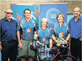  ?? Picture: BRUCE VIAENE ?? READY TO RIDE: Left to right, are Clive Berlyn, Wayne Krenski, Sandy Thompson, Michele Wienand and Patrick Kelly who supported the cause at the Grandads Army Memorial Ride’s media launch in East London