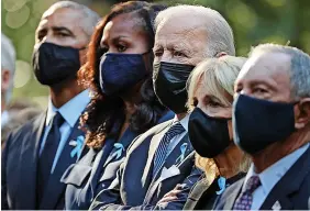  ?? CHIP SOMODEVILL­A ?? Former President Barack Obama, former First Lady Michelle Obama, President Joe Biden, First Lady Jill Biden and former New York City Mayor Michael Bloomberg attend the 9/11 Commemorat­ion Ceremony