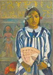  ?? THE ART INSTITUTE OF CHICAGO ?? “Tehamana Has Many Parents,” a painting from 1893 of one of Paul Gauguin’s many underage lovers.
