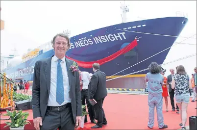  ??  ?? FORWARD THINKING: Jim Ratcliffe believes the eight ships used to transport the shale gas will help revolution­ise manufactur­ing in Europe.