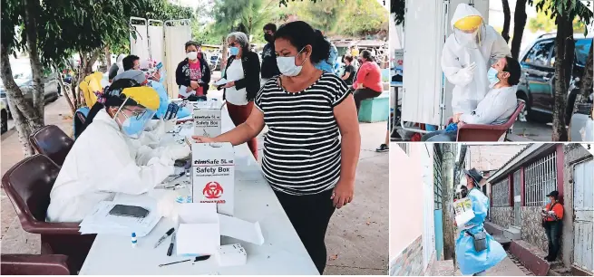  ?? FOTOS: MARVIN SALGADO ?? (1) El lugar conocido como “El Triángulo”, en el Hato de Enmedio, se convirtió en un punto masivo de atenciones para confirmar o descartar la presencia del virus. (2) Las pruebas de antígeno y PCR ahora son parte de las brigadas móviles. (3) Con empatía el personal que realiza los barridos ayuda a clasificar a los que necesitan aplicarse una prueba.