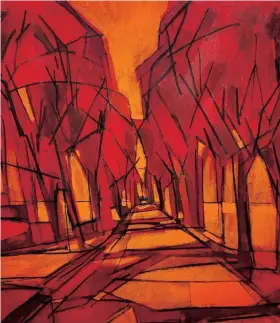  ??  ?? Carretera vieja roja, pieza del pintor Carlos Dávila Rinaldi, quien por años ha explorado el paisaje de las vías rurales de Puerto Rico.