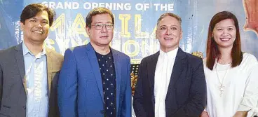  ??  ?? Executive director and principal conductor of Manila Symphony Orchestra Je rey Solares, Manila Symphony Orchestra music director Arturo Molina, Ayala Malls Area Head of Central & South Malls Joseph Reyes, and Circuit Lane general manager Catherine De...